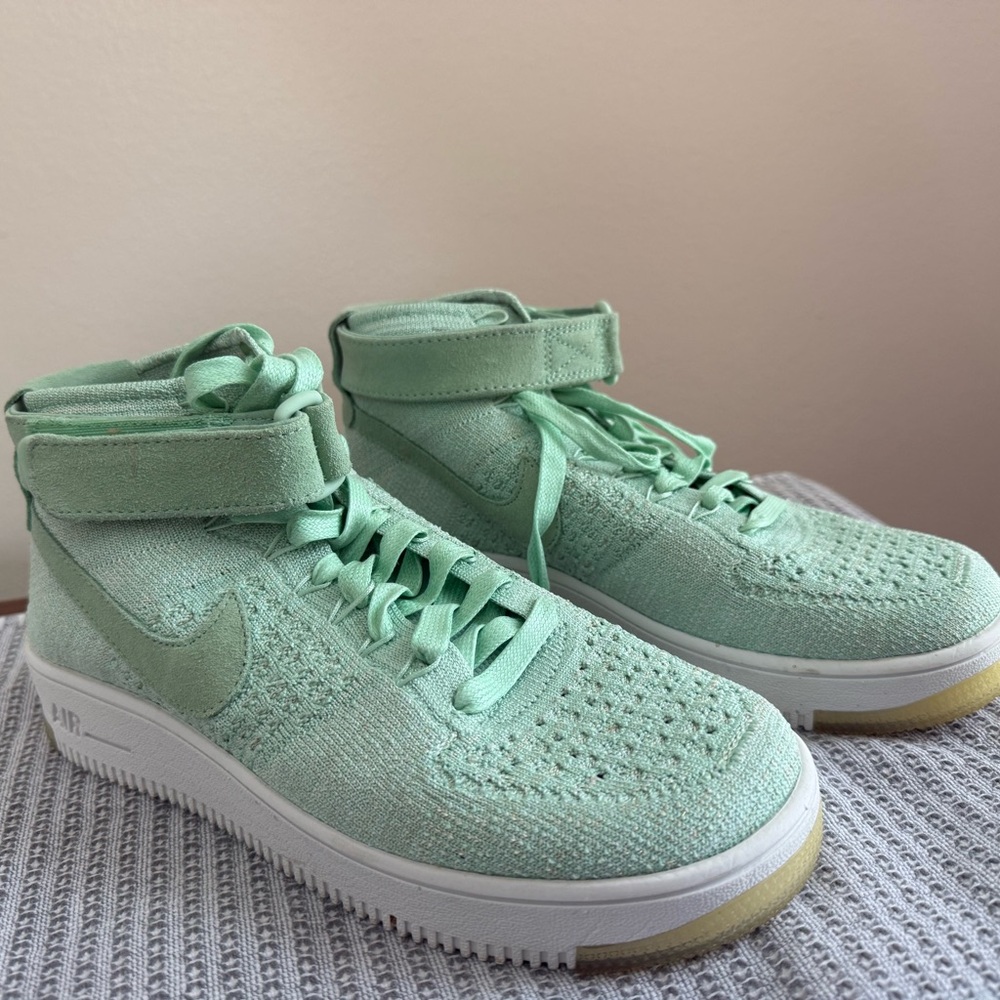 Nike Mint Green Flyknit High Top Sneakers
